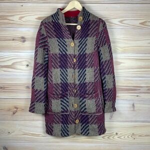 Free People‎ Polly Magoo Plaid Long Cardigan Sweater Twee Wool Boho Academia